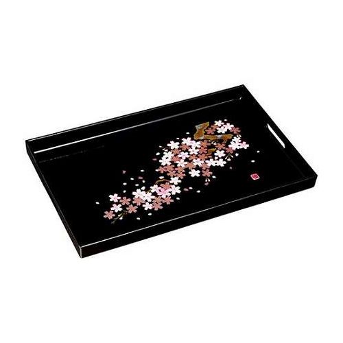 紀州塗 黒塗 雅桜 15.0長手盆 【約285×453×34mm】 22609709(代引不可)【送料無料】