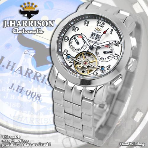 J.HARRISON 多機能付ビッグテンプ自動巻&手巻き JH-008WW(代引不可)【送料無料】|リコメン堂