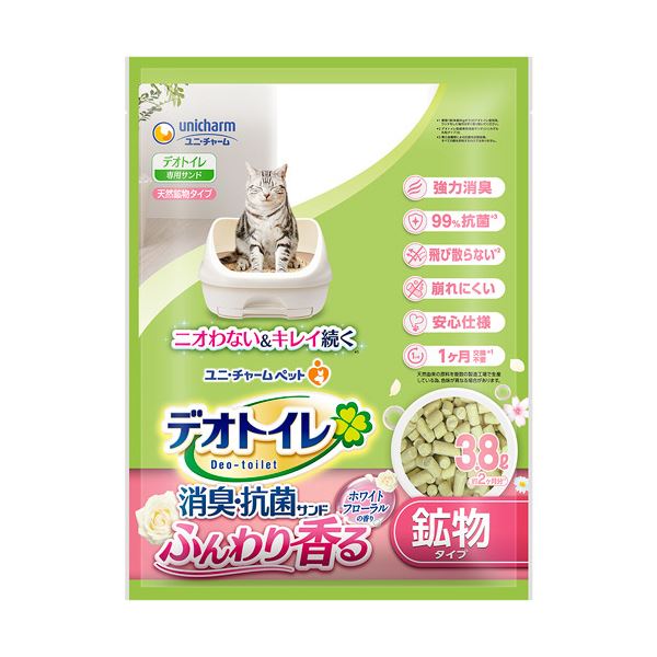 (まとめ）ユニ・チャーム デオトイレ ふんわり香る消臭・抗菌サンド ホワイトフローラルの香り 3.8L 1パック【&times;5セット】 (代引不可)｜リコメン堂