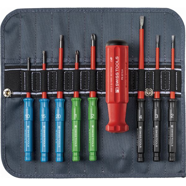 PB SWISS TOOLS ピービースイスツールズ 9点組 5215絶縁ドライバーブレードシリーズ 絶縁ドライバーブレードセット（マイナス・ポジプラス・ヘクスローブ） ロールケース付 5218.SU｜リコメン堂 26,558円
