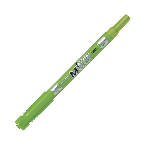 （まとめ） パイロット油性ツインマーカー 細字+極細 ライトグリーン MEF-12EU-LG 1セット（10本） 【×5セット】