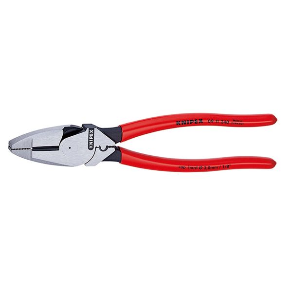 KNIPEX クニペックス 架線工事用強力ペンチ 圧着付 プラスチックコーティング サイズ55&times;17&times;240mm パック入 0911-240SB 工具｜リコメン堂