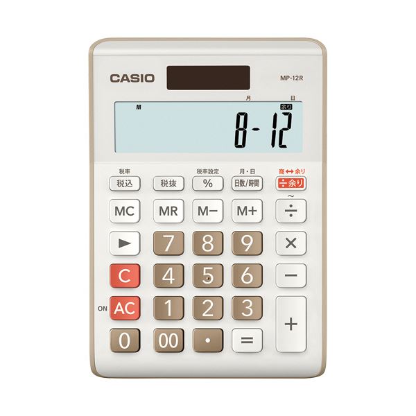 (まとめ)カシオ 余り計算電卓 12桁ミニジャストタイプ ベージュ MP-12R-BE-N 1台【×5セット】 (代引不可)|リコメン堂