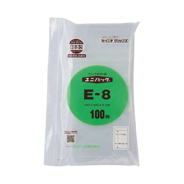 （まとめ）セイニチ ユニパック チャック付 ポリエチレン ヨコ100×タテ140×厚み0.08mm E-8 1パック(100枚)【×10セット】 (代引不可)