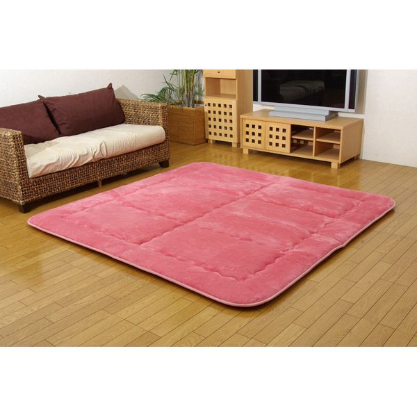 国産(日本製)固綿40mm使用 フランネル生地 ふっくら敷 『スムースF敷』 ローズ 190×190cm 正方形 (代引不可)|リコメン堂