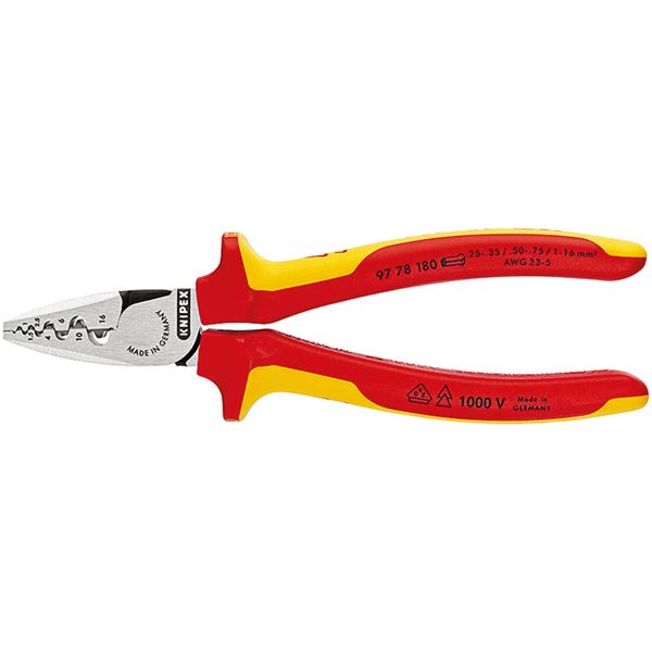 KNIPEX クニペックス 1000V絶縁エンドスリーブ用 圧着ペンチ 全長180mm 9778-180 工具 ツール DIY 作業工具｜リコメン堂