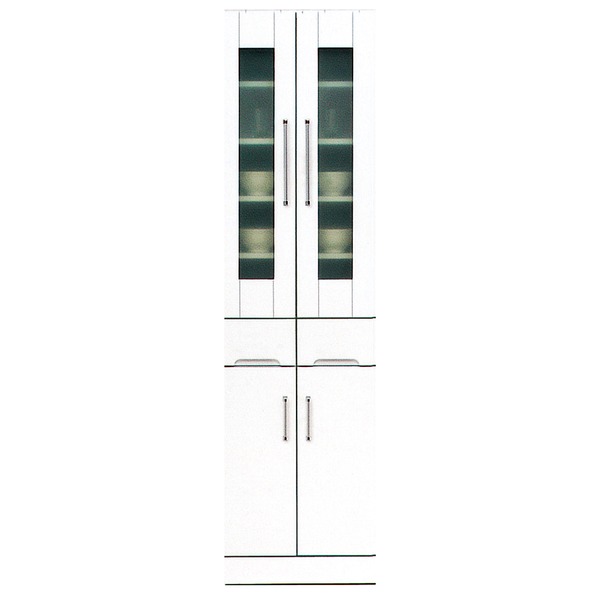 食器棚 キッチン収納 幅50cm ホワイト 上置き付き 飛散防止ガラス扉