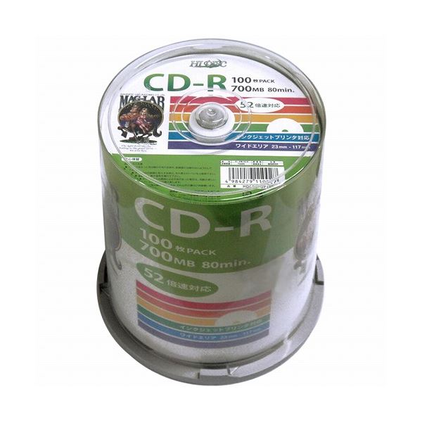 （まとめ）HI DISC CD-R 700MB 100枚スピンドル データ用 52倍速対応 白ワイドプリンタブル HDCR80GP100【×2セット】 (代引不可)