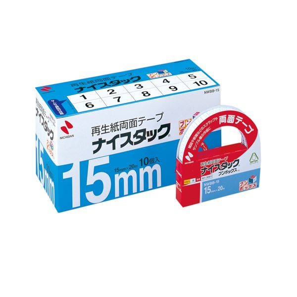 (まとめ) ニチバン ナイスタック 再生紙両面テープ ブンボックス 大巻 15mm×20m NWBB-15 1パック(10巻) 【×2セット】 (代引不可)