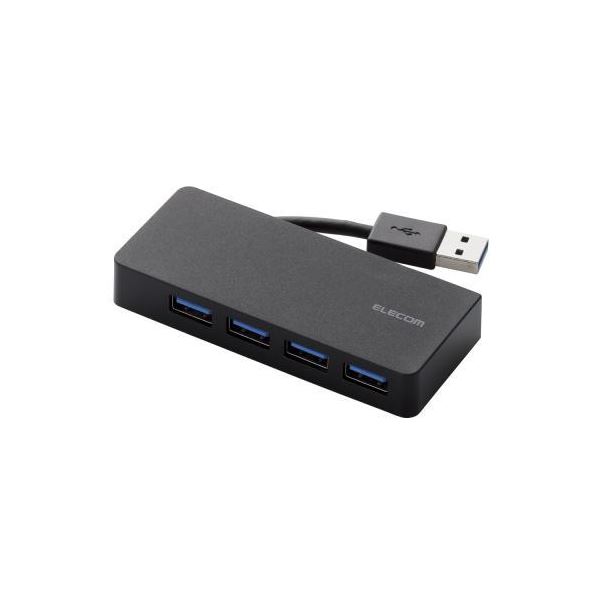 （まとめ） エレコム 4ポートUSB3.0ハブ（ケーブル収納タイプ） U3H-K417BBK 【×2セット】 (代引不可)