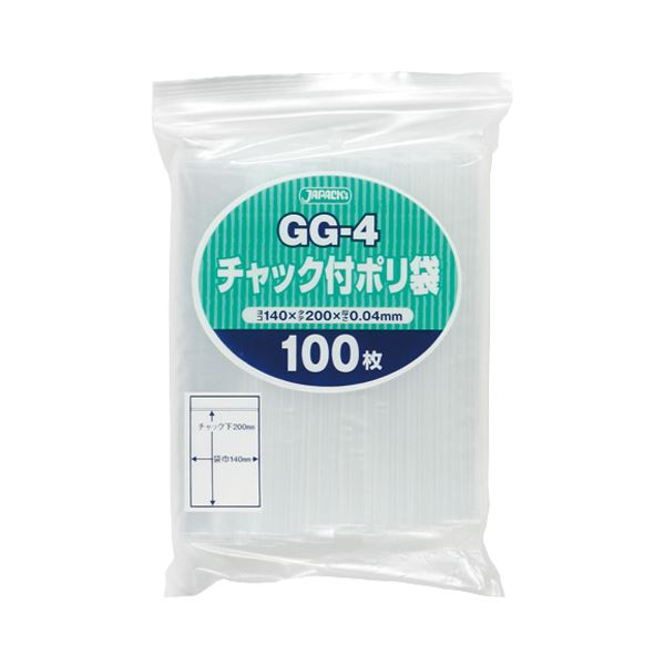 (まとめ) ジャパックス チャック付ポリ袋 ヨコ140×タテ200×厚み0.04mm GG-4 1パック(100枚) 【×30セット】 (代引不可)