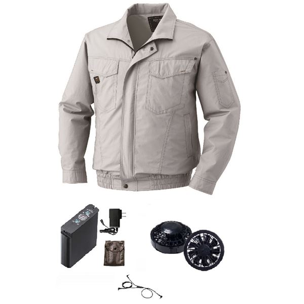 屋外作業用 空調服/作業着 〔ファンカラー：ブラックレッド カラー：シルバー 5L〕 チタン加工 リチウムバッテリー付き LIPRO2 KU90720 【北海道・沖縄・離島配送不可】 楽天市場】屋外作業用 空調服/作業着 【ファンカラー：ブラック カラー