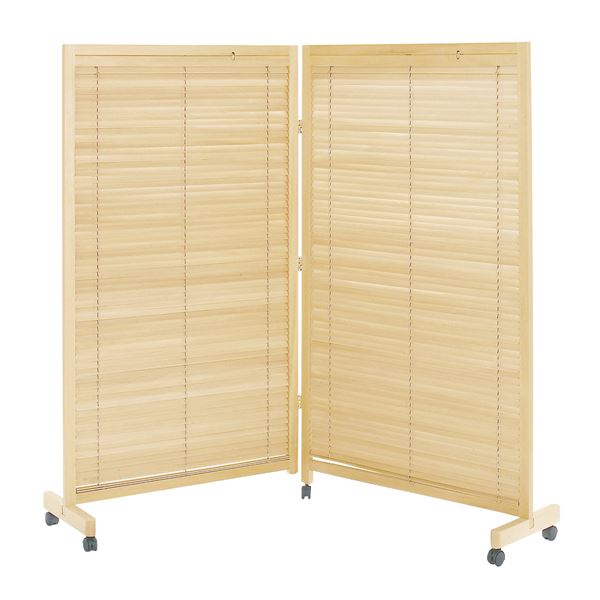 和風 衝立/パーテーション 2連 【ナチュラル】 幅850×奥行370×高さ1550mm×1枚 木製 キャスター付き 組立品 〔リビング 和室〕 (代引不可)