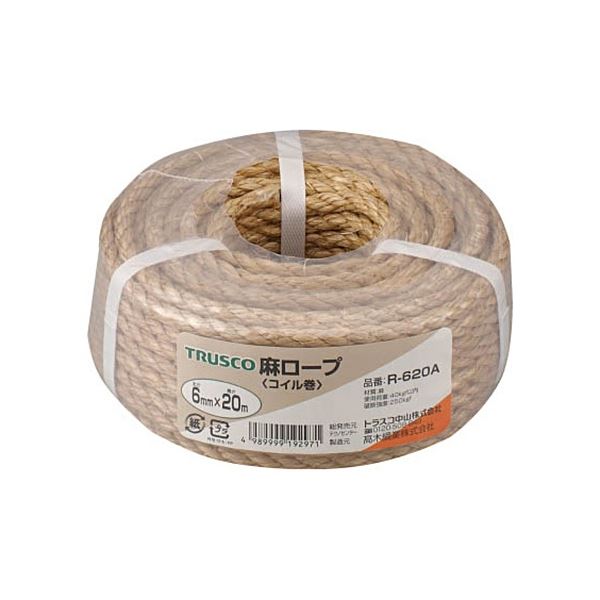(まとめ) TRUSCO 麻ロープ 3つ打 線径6mm×長さ20m R-620A 1巻 【×5セット】 (代引不可)