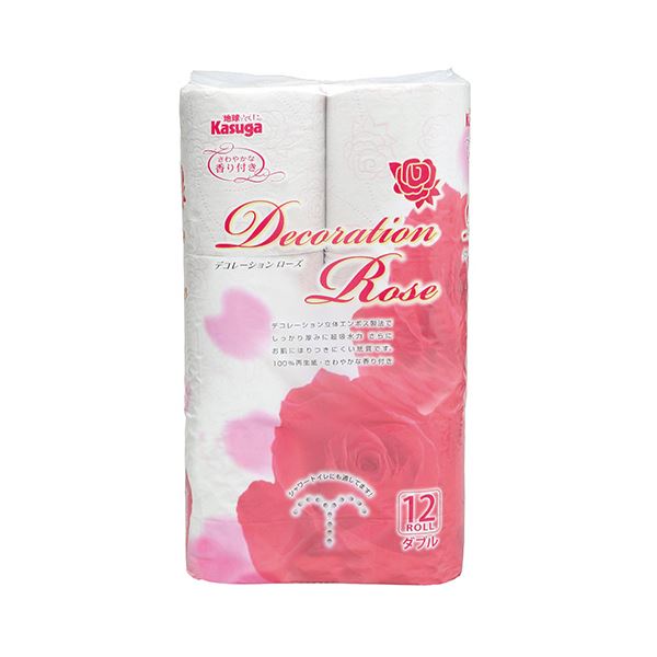 （まとめ）春日製紙工業 デコレーションローズピンク ダブル 芯あり 25m 1パック（12ロール） 【×10セット】 (代引不可)
