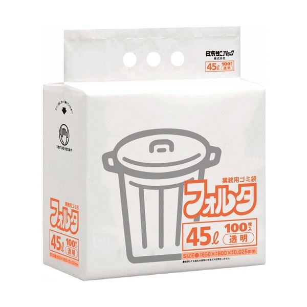 (まとめ) 日本サニパック 環優包装 フォルタ 薄口 透明 45L FU4C 1パック(100枚) 【×3セット】