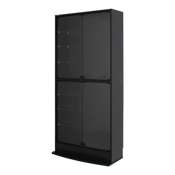 コレクションケース/収納棚 【ワイド ハイタイプ 本体 奥行29cm ブラック】 幅83.1cm 強化ガラス扉 棚板 【組立品】 (代引不可)|リコメン堂