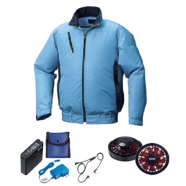 買収 KU91720 空調服 R ポリエステル製半袖ブルゾン FAN2200B RD9261 LIPRO2セット ブルー×ホワイト L 
