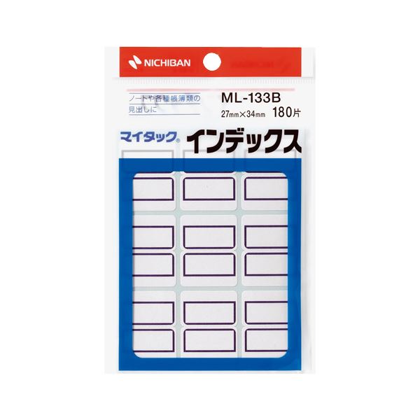 (まとめ) ニチバン マイタック インデックス 紙ラベル 大 27×34mm 青枠 ML-133B 1パック(180片：9片×20シート) 【×50セット】 (代引不可)