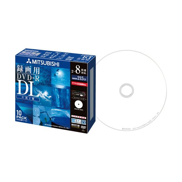 (まとめ) 三菱ケミカルメディア 録画用DVD-RDL 215分 2-8倍速 ホワイトワイドプリンタブル 5mmスリムケース VHR21HDSP101パック(10枚) 【×10セット】 (代引不可)