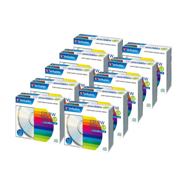 バーベイタム データ用CD-RW700MB ブランドシルバー 5mmスリムケース SW80QU10V1C 1箱（100枚：10枚×10個） (代引不可)