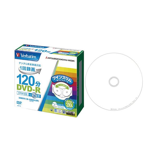 (まとめ)バーベイタム 録画用DVD-R 120分1-16倍速 ホワイトワイドプリンタブル 5mmツインスリムケース VHR12JP20TV11パック(20枚)
