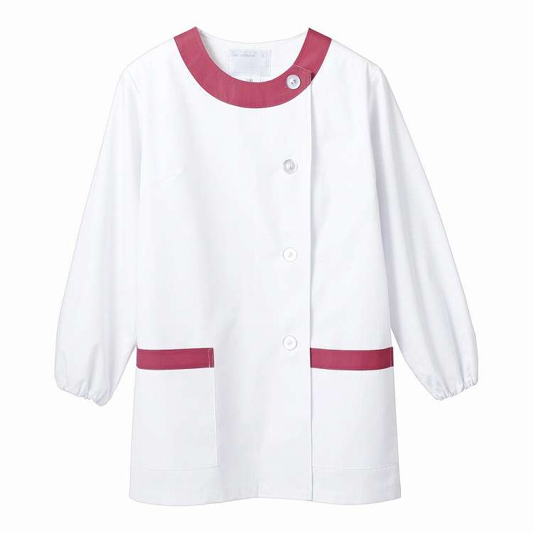 女性用調理衣長袖 1-093 白/ピンク LL(代引不可)【送料無料】