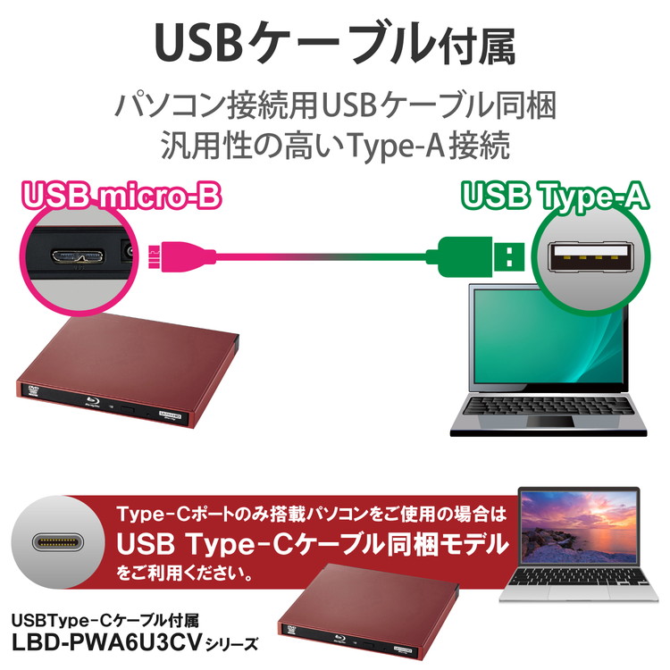 超新作】 ロジテック 外付け ブルーレイ ドライブ BD DVD CD USB 3.2 Gen1 3.0 タイプAケーブル 書込 再生 編集ソフト  バスパワー 薄型 レッド LBD-PWA6U3VRD 代引不可 fucoa.cl