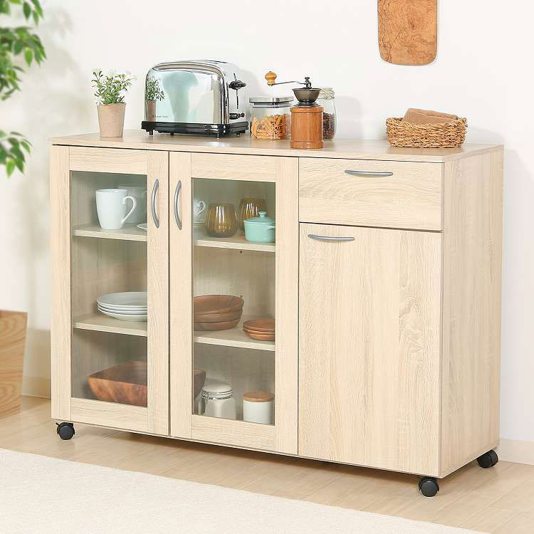 キッチン収納キャビネット 115×40 キッチンボード キャスター付き キッチンカウンター キャビネット キッチン収納(代引不可)【送料無料】|リコメン堂