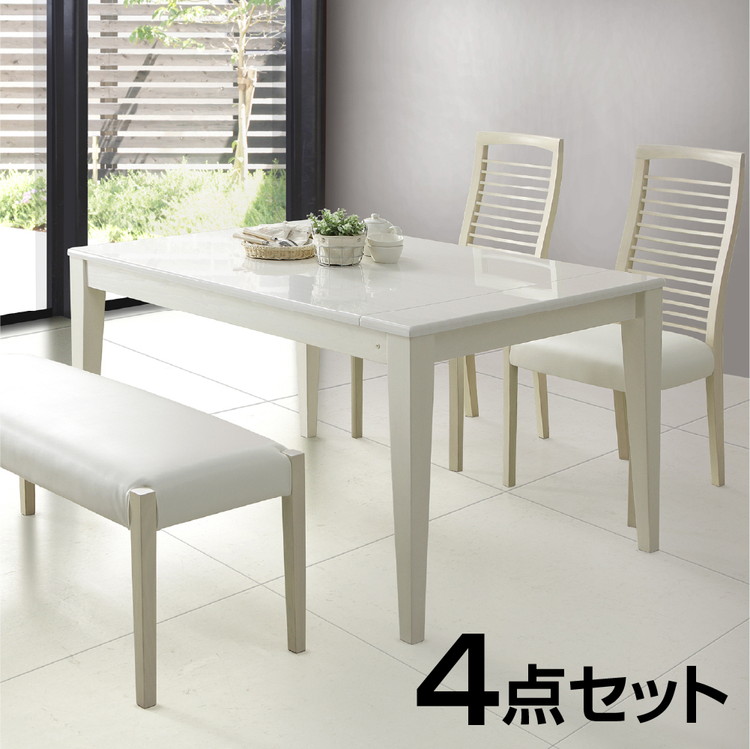 【引き取り限定】ダイニングテーブル4点セット　ホワイト 楽天市場】伸縮 ダイニングセット 4人掛け 4点セット ダイニング