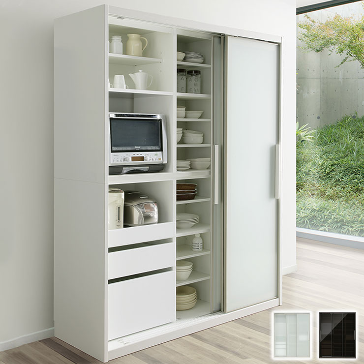 ホワイト木製食器棚 スライド扉付き gy-lbn160-sl.jpg