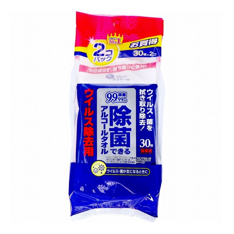 【単品18個セット】 エリエール 除菌用携帯用30枚&times;2個 大王製紙株式会社(代引不可)【送料無料】｜リコメン堂