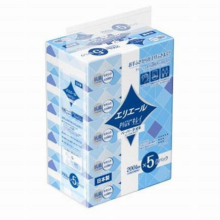 【単品12個セット】 大王製紙 エリエールPlus+キレイペーパータオルコンパクトタイプ200組5P(代引不可)【送料無料】｜リコメン堂