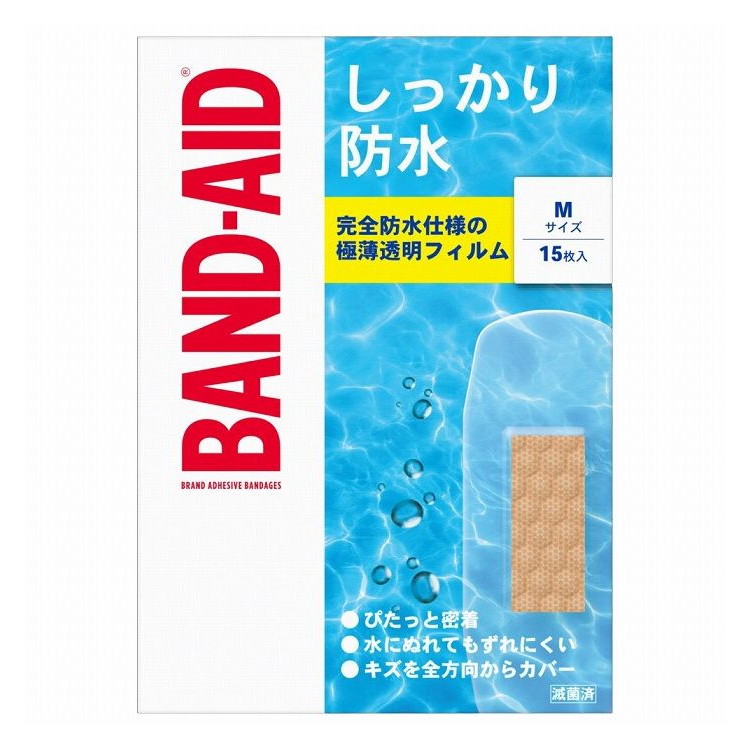 【単品12個セット】 BAND-AID バンドエイド しっかり防水 Mサイズ 絆創膏 透明 中央物産(代引不可)【ポイント10倍】【送料無料】