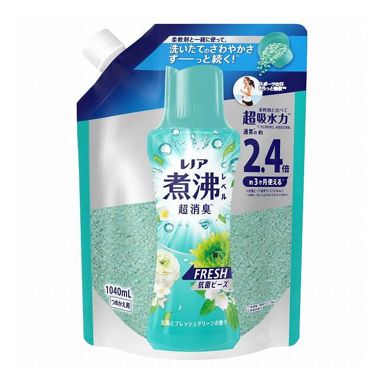 【単品4個セット】 P&Gジャパン レノア煮沸レベル消臭 ビーズみずみずしく香るフレッシュグリーンの香りつめかえ用特大 1040mL(代引不可)【ポイント10倍】【送料無料】