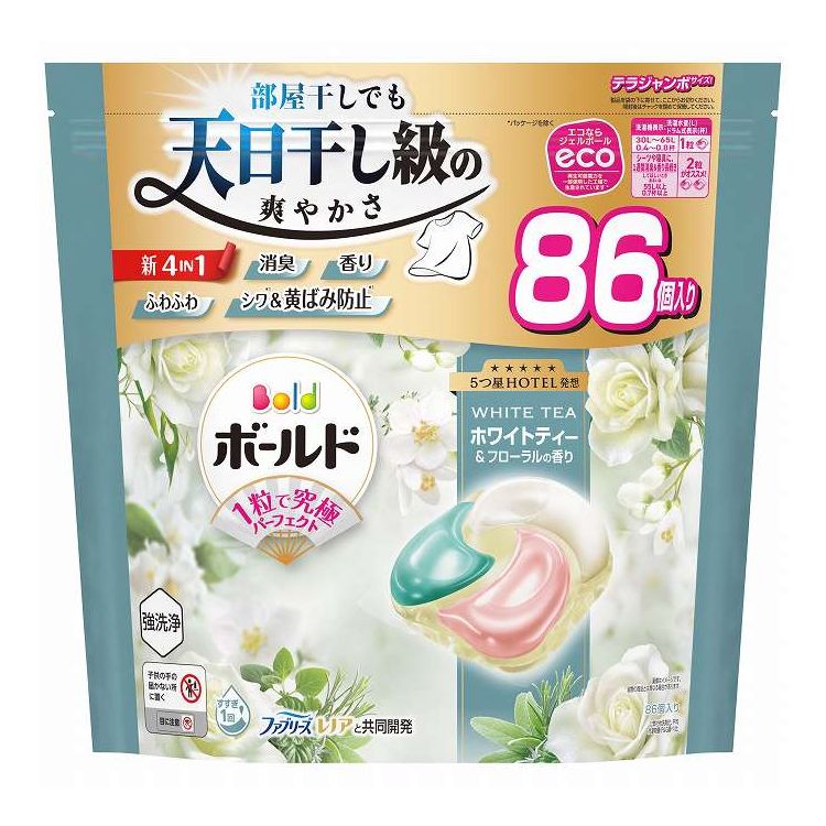 【単品3個セット】 P&Gジャパン ボールドジェルボール4D心弾けるホワイトティー&フローラルの香りつめかえテラジャンボサイズ 86個(代引不可)【ポイント10倍】【送料無料】