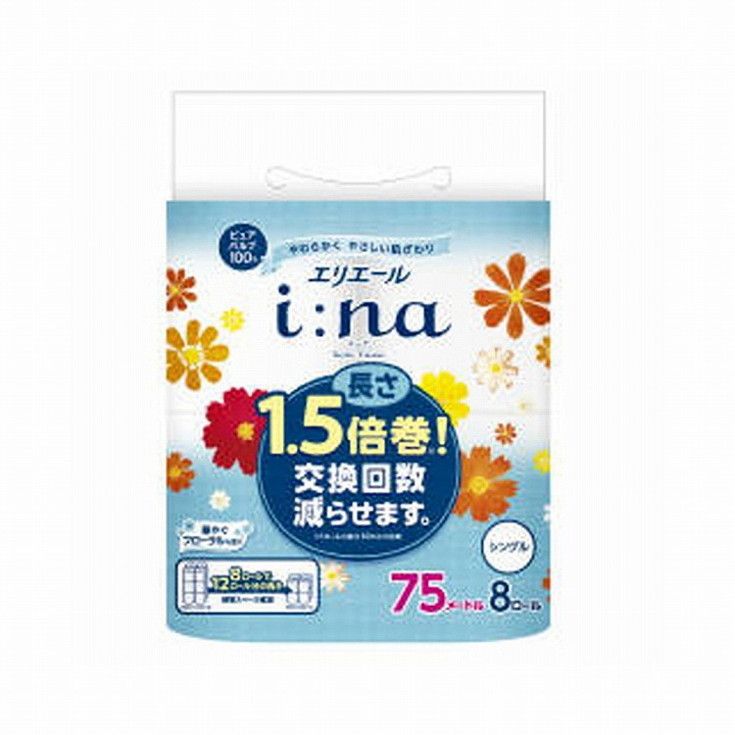 【単品16個セット】エリエールi:na(イーナ)トイレットティシュー1.5倍巻8R(シングル) 大王製紙【送料無料】