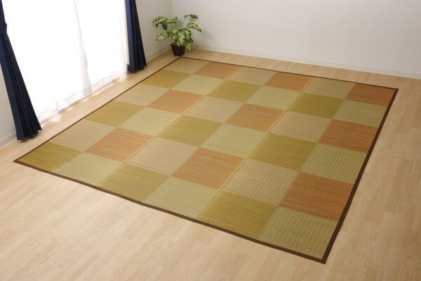 い草ラグ 花ござ カーペット ラグ 8畳 格子柄 市松柄 ピーア ブラウン 本間8畳 約382&times;382cm(代引不可)【送料無料】｜リコメン堂