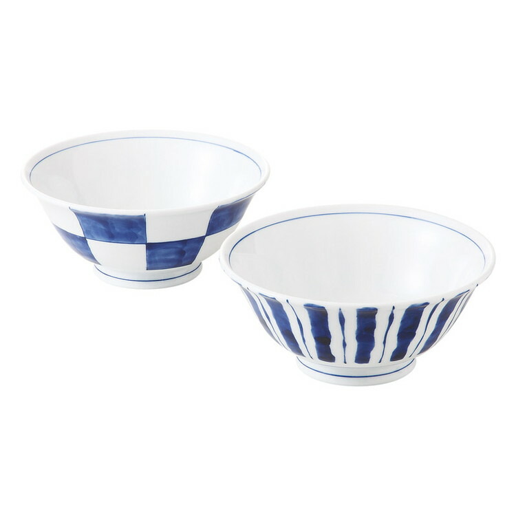 染付モダン ペアラーメン鉢 美濃焼 和陶器 14115(代引不可)【ポイント10倍】【送料無料】