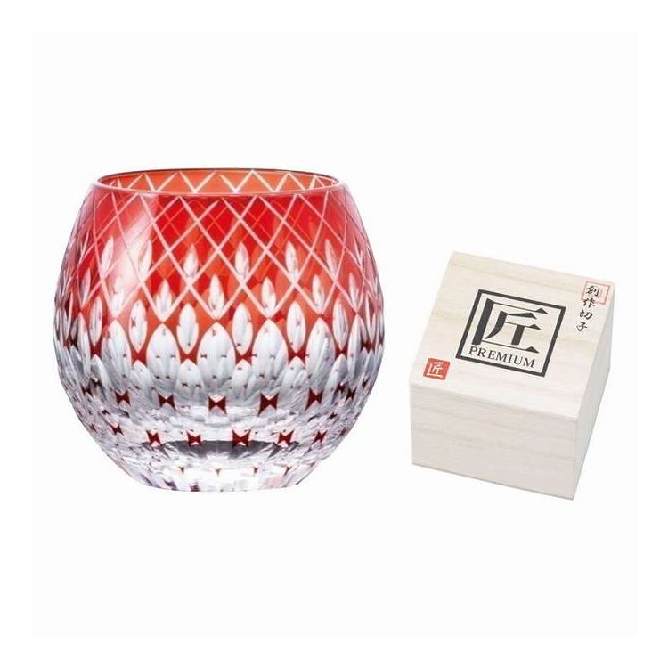 ロック360ml(木箱入) 玉響 創作切子 匠 Premium レッド TK-386/5 ギフト プレゼント(代引不可)【ポイント10倍】【送料無料】