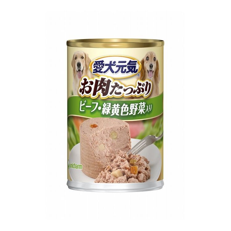 【24個セット】 ユニチャーム 愛犬元気 缶 ビーフ・緑黄色野菜入り 375g【ポイント10倍】【送料無料】