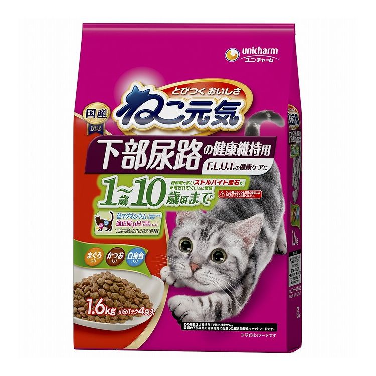 【6個セット】 ユニチャーム ねこ元気 下部尿路の健康維持用 1歳~10歳頃までまぐろ・かつお・白身魚入り 1.6kg【ポイント10倍】【送料無料】 7,584円