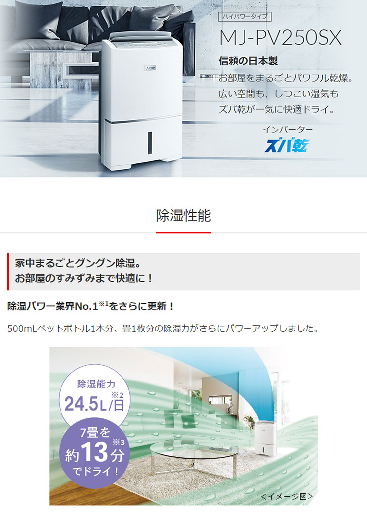 洗濯機可 三菱 MJ-PV240RX-W コンプレッサー式除湿機 SARARI ズバ乾