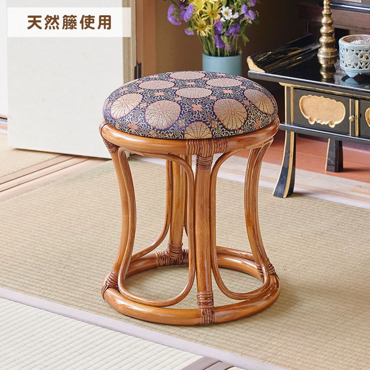 楽天市場】仏前用 ラタン 丸型 クッションスツール 天然籐 金襴座椅子