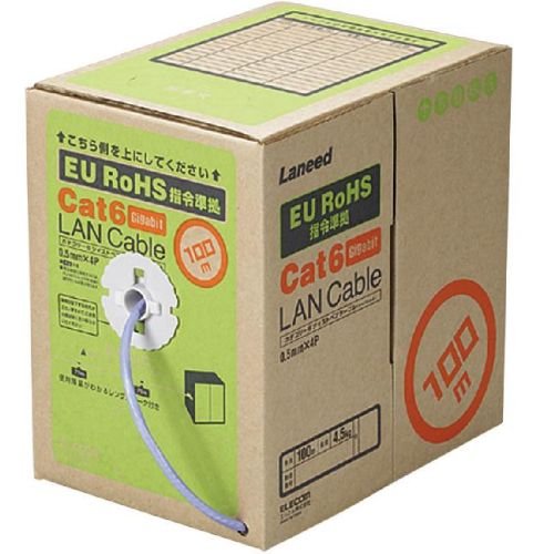 ELECOM EU RoHS指令準拠 CAT6対応 LANケーブル 100m/リール巻(ブルー) ( LD-CT6/BU100/RS )(ケーブル/コネクタ)｜リコメン堂