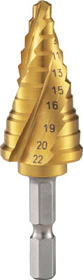 TRUSCO 六角軸ステップドリル 3枚刃チタンコーティング 5~22mm【3S-NMS-22G】(穴あけ工具・ステップドリル)【送料無料】｜リコメン堂