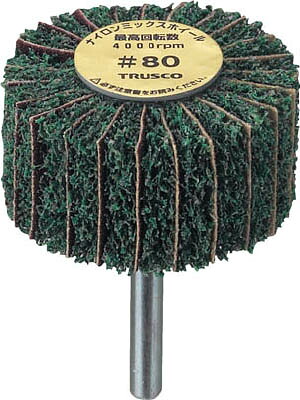 ＴＲＵＳＣＯ ナイロンミックスホイール 外径60Ｘ厚25Ｘ軸6 5個入 80♯【FM6025 80】(研削研磨用品・ナイロン軸付ホイール)【送料無料】