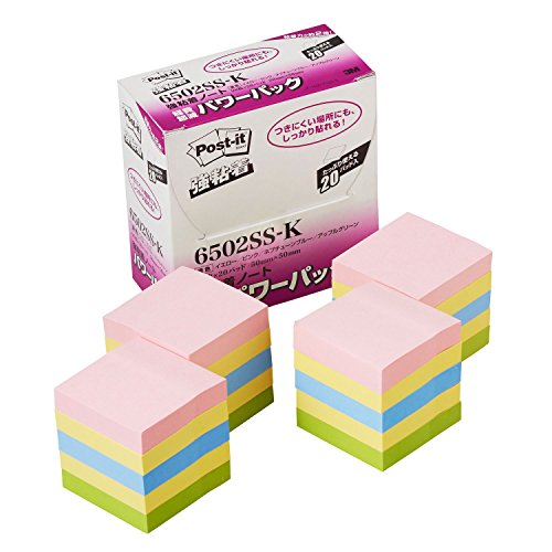 スリーエム(3M) ポスト イット 強粘着ノート 50x50mm 90枚x20個 4色混色 6502SS-K (1箱)