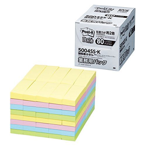 3M(スリーエム) ポストイット 強粘着ふせん 業務用 75mm×25mm 4色 90枚×80パッド 5004SS-K (1箱)【送料無料】