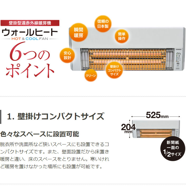 コロナ ウォールヒート 壁掛型遠赤外線暖房機 ホワイト CHK-C126A(W